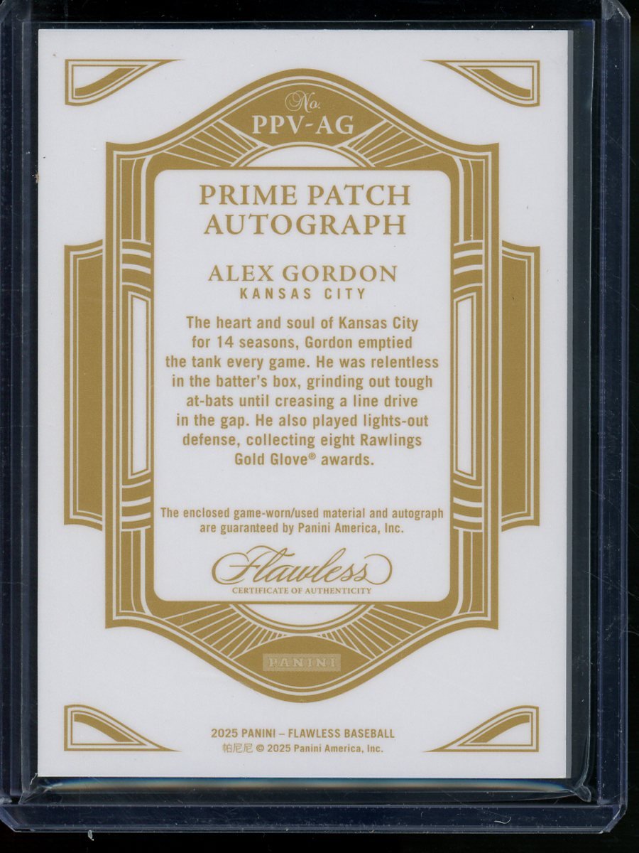 2025 Panini Flawless Baseball Alex Gordon Prime Patch Autograph /15 Royals - Trading Card Market