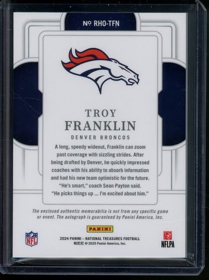 2024 Panini National Treasures Troy Franklin Rookie Hats Off Autograph Patch /5 Broncos - Trading Card Market