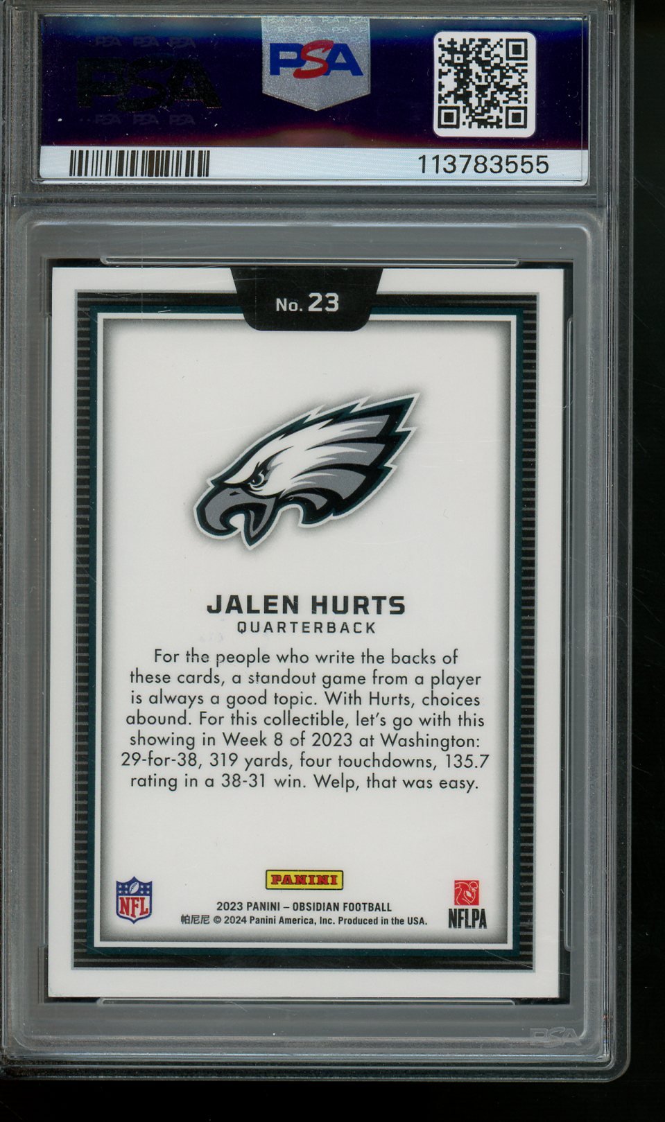 2023 Panini Obsidian Jalen Hurts Black Color Blast Case Hit PSA 10 Eagles - Trading Card Market