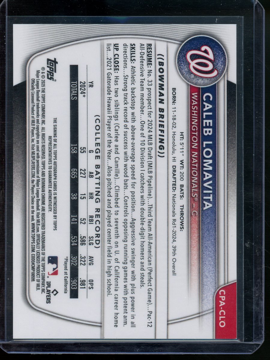 2025 Bowman Chrome Caleb Lomavita 1st Blue X - Fractor Autograph /150 Nationals - Trading Card Market