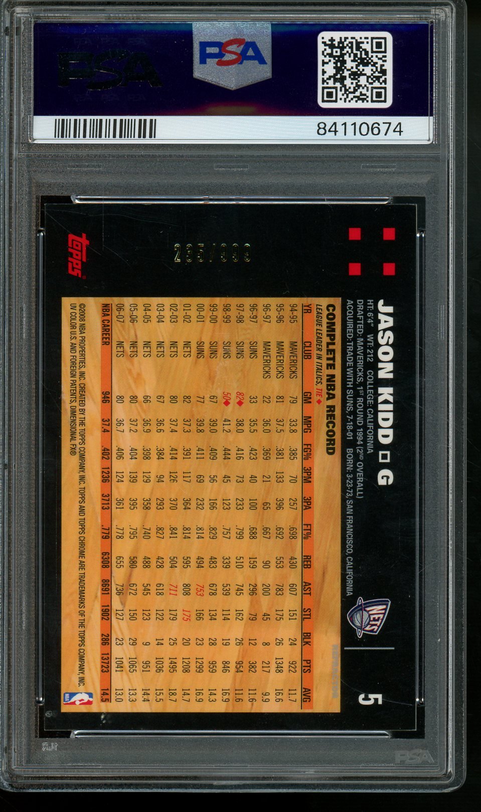 2007 Topps Chrome Jason Kidd Refractor /999 PSA 9 Nets - Trading Card Market