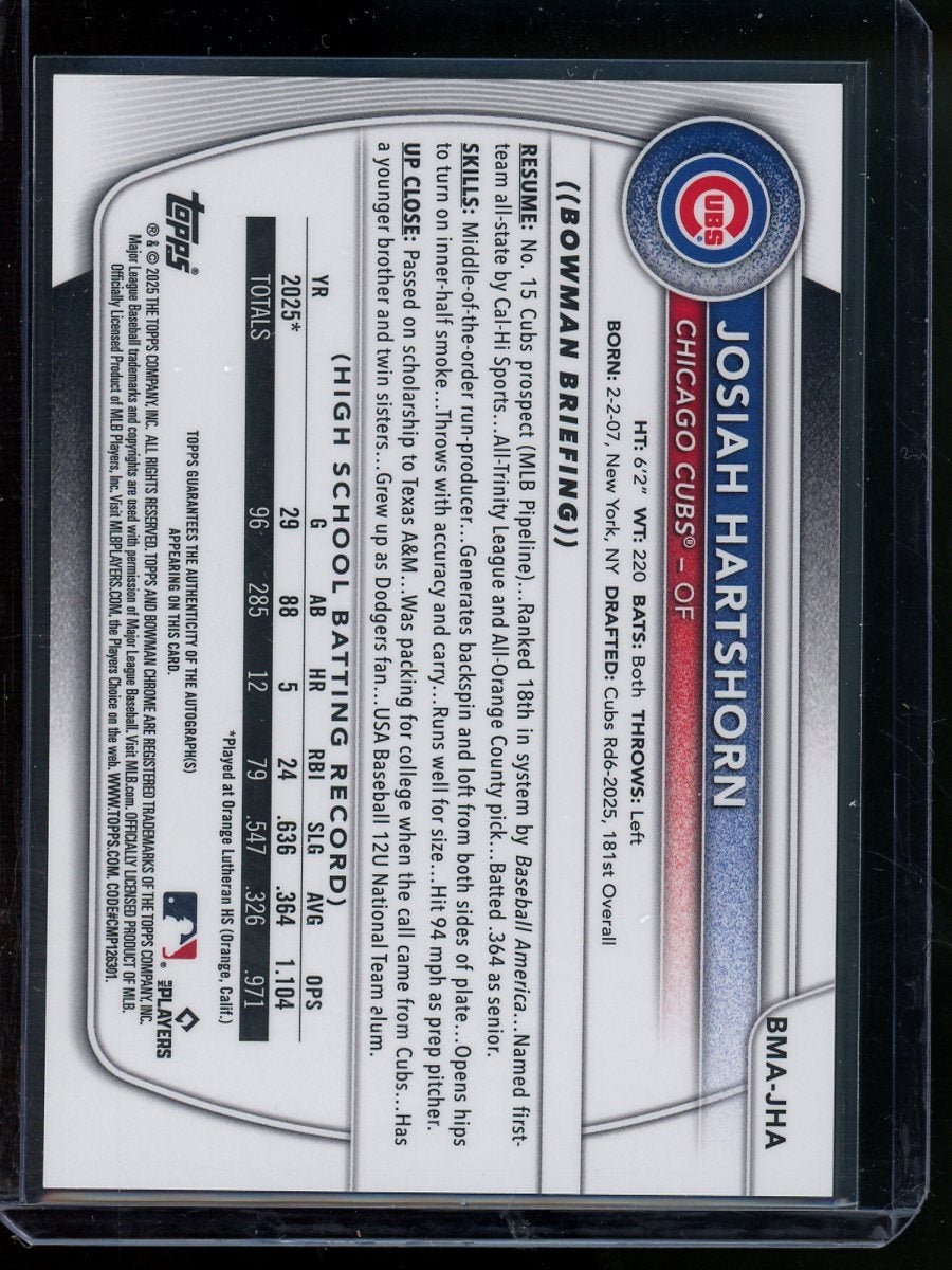 2025 Bowman Chrome Josiah Hartshorn Gold Mojo Autograph /50 Cubs - Trading Card Market