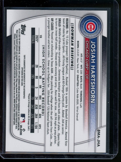 2025 Bowman Chrome Josiah Hartshorn Gold Mojo Autograph /50 Cubs - Trading Card Market