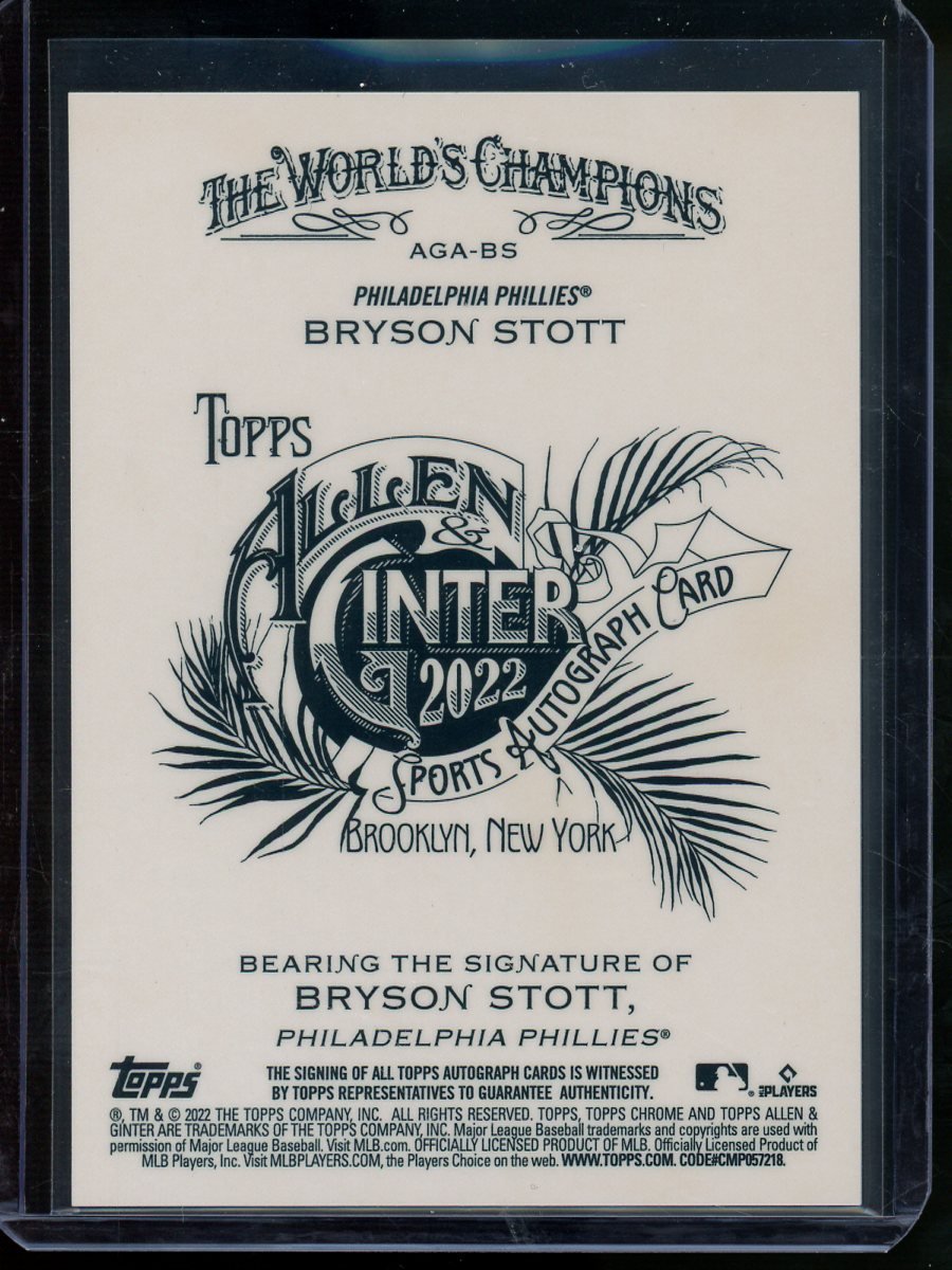 2022 Topps Allen & Ginter Chrome Bryson Stott Refractor Rookie Autograph Phillies - Trading Card Market