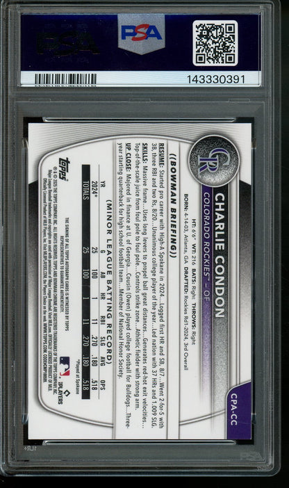2025 Bowman Chrome Charlie Condon 1st Bowman Speckle Autograph /299 PSA 9 Rockies - Trading Card Market