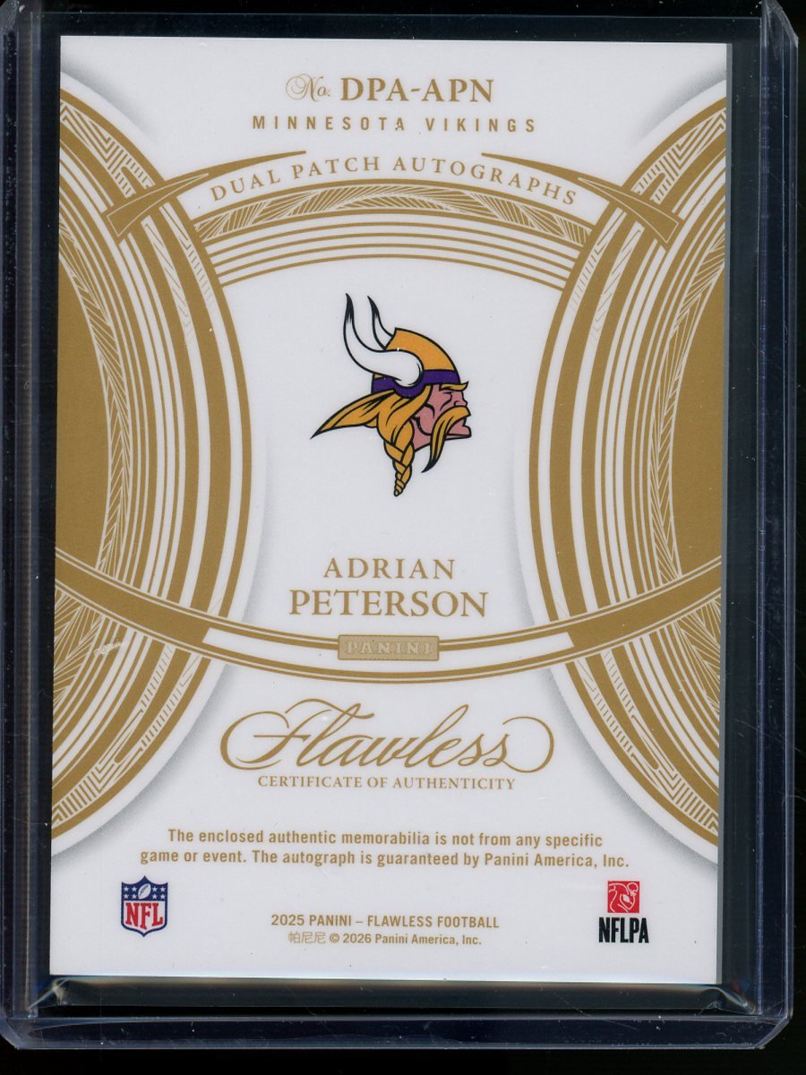 2025 Panini Flawless Adrian Peterson Rookie Dual Patch Autographs /20 Vikings - Trading Card Market