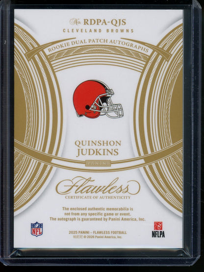 2025 Panini Flawless Quinshon Judkins Honored Ink Rookie Patch Autograph /25 Browns - Trading Card Market