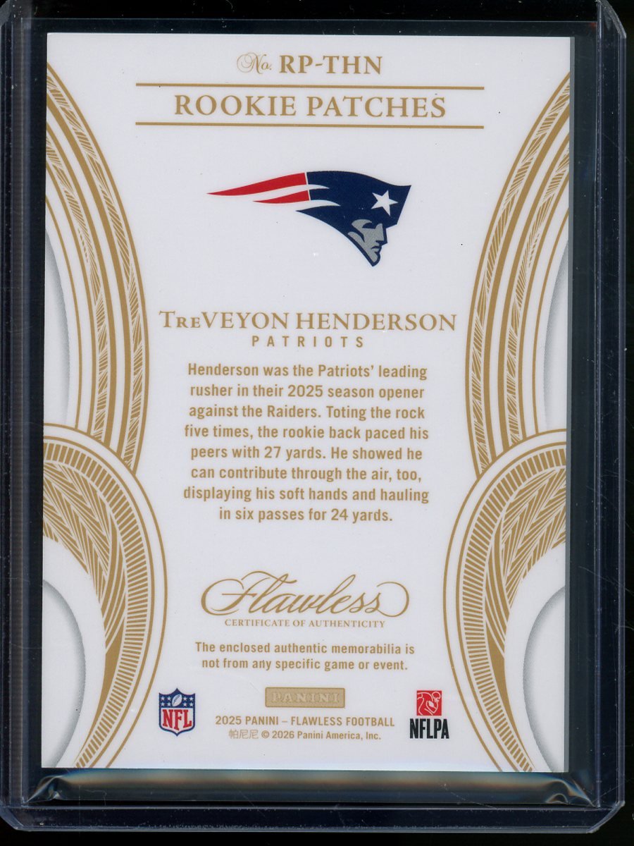 2025 Panini Flawless TreVeyon Henderson Rookie Patches /25 Patriots - Trading Card Market