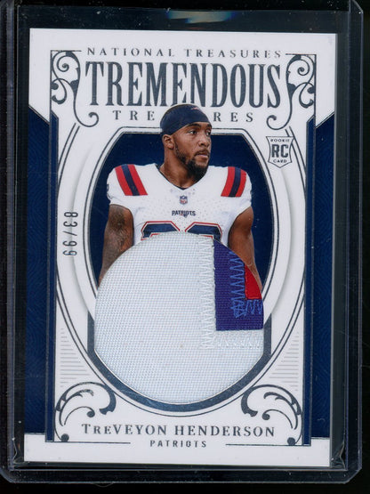 2025 Panini National Treasures TreVeyon Henderson Tremendous Treasures Rookie Patch /99 Patriots - Trading Card Market
