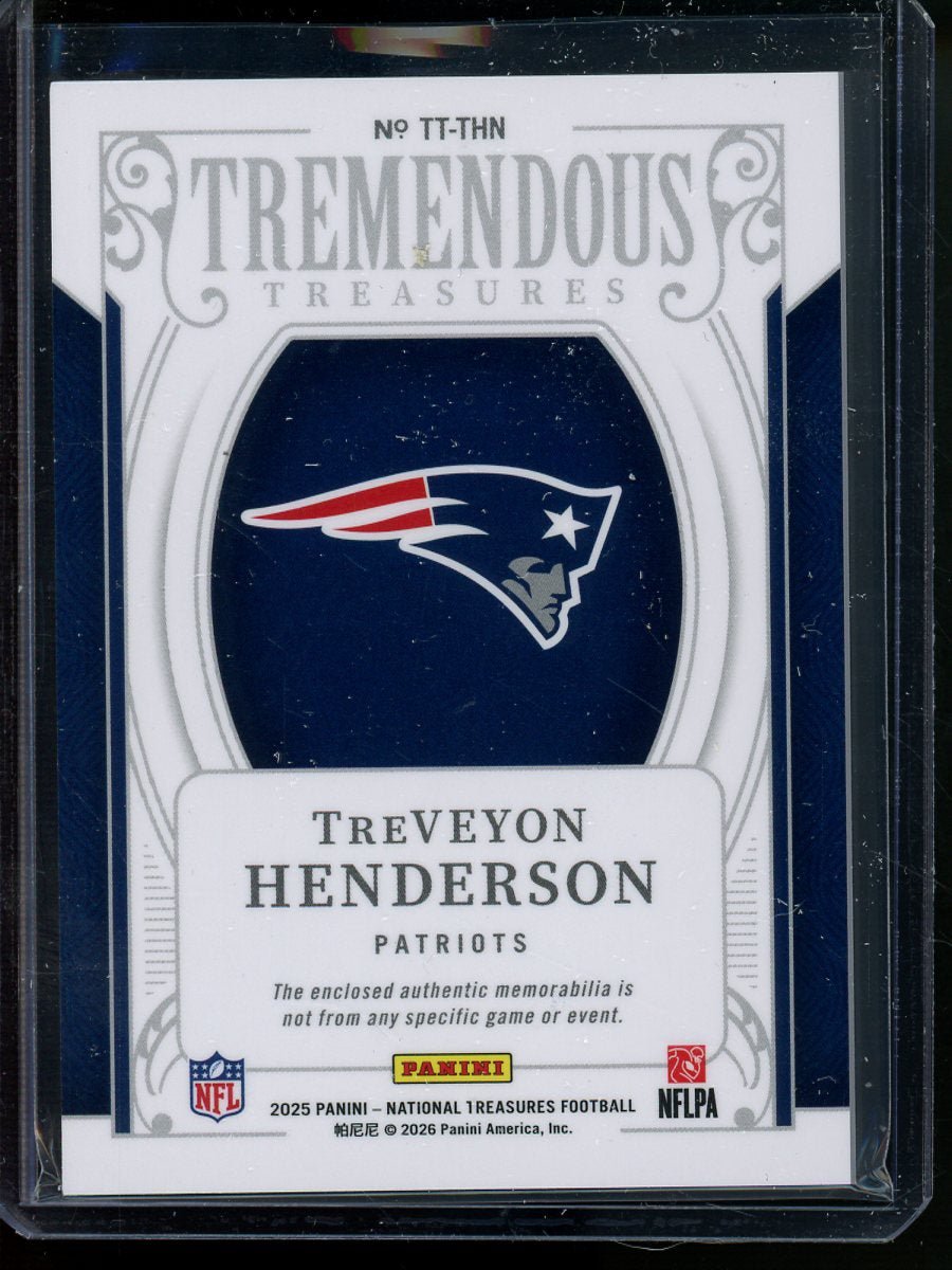 2025 Panini National Treasures TreVeyon Henderson Tremendous Treasures Rookie Patch /99 Patriots - Trading Card Market