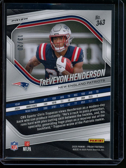 2025 Panini Prizm TreVeyon Henderson Panini Logo Rookie /20 Patriots - Trading Card Market