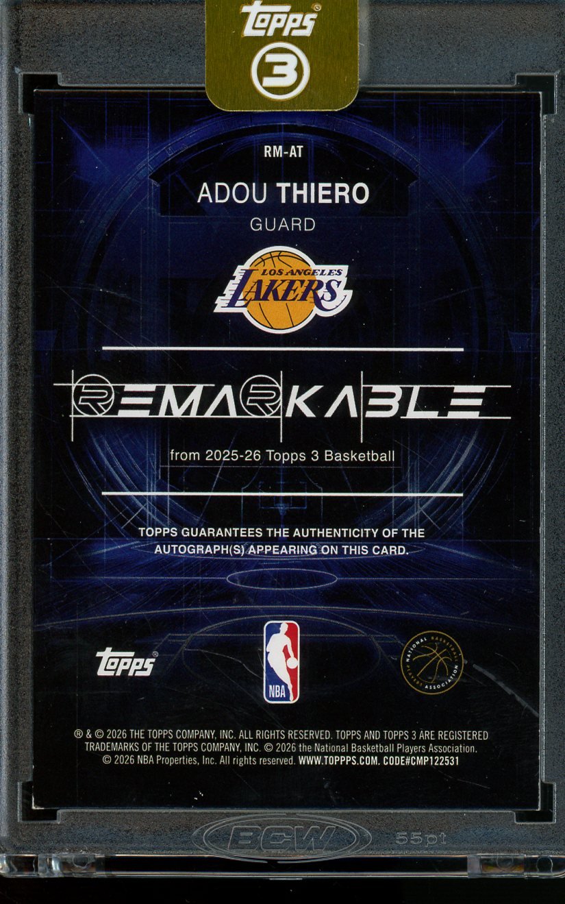 2026 Topps 3 Adou Thiero Remarkable Rookie Autograph /49 Lakers - Trading Card Market