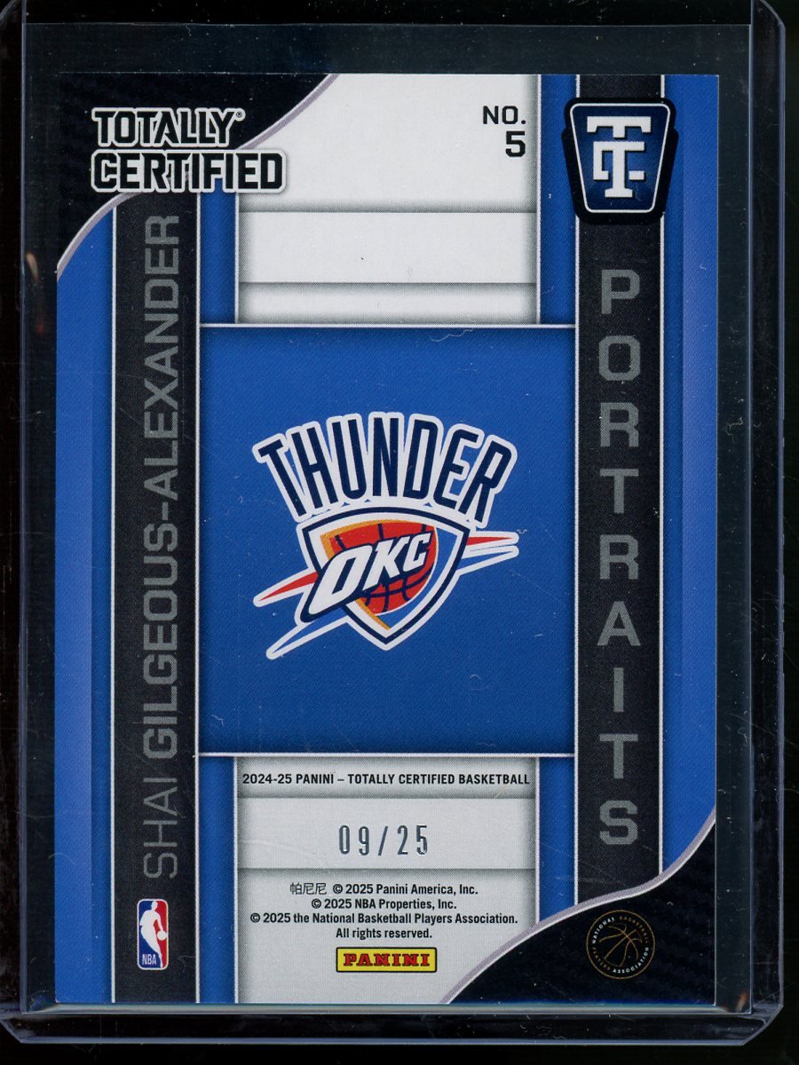 2025 Panini Totally Certified Shai Gilgeous - Alexander Portraits White /25 Thunder - Trading Card Market