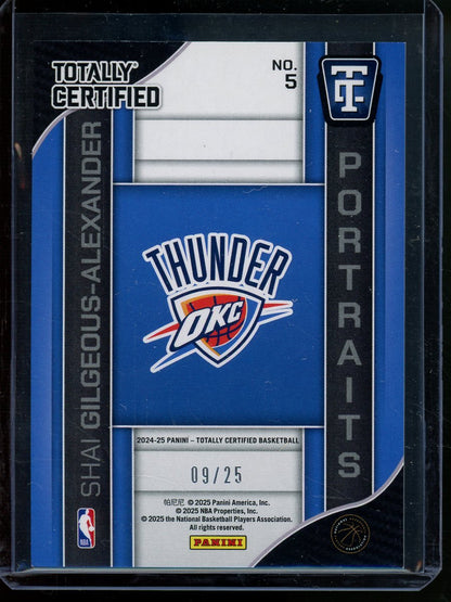 2025 Panini Totally Certified Shai Gilgeous - Alexander Portraits White /25 Thunder - Trading Card Market