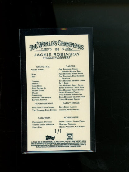 2022 Topps Allen and Ginter Jackie Robinson Mini Gold Vinyl 1/1 Dodgers - Trading Card Market