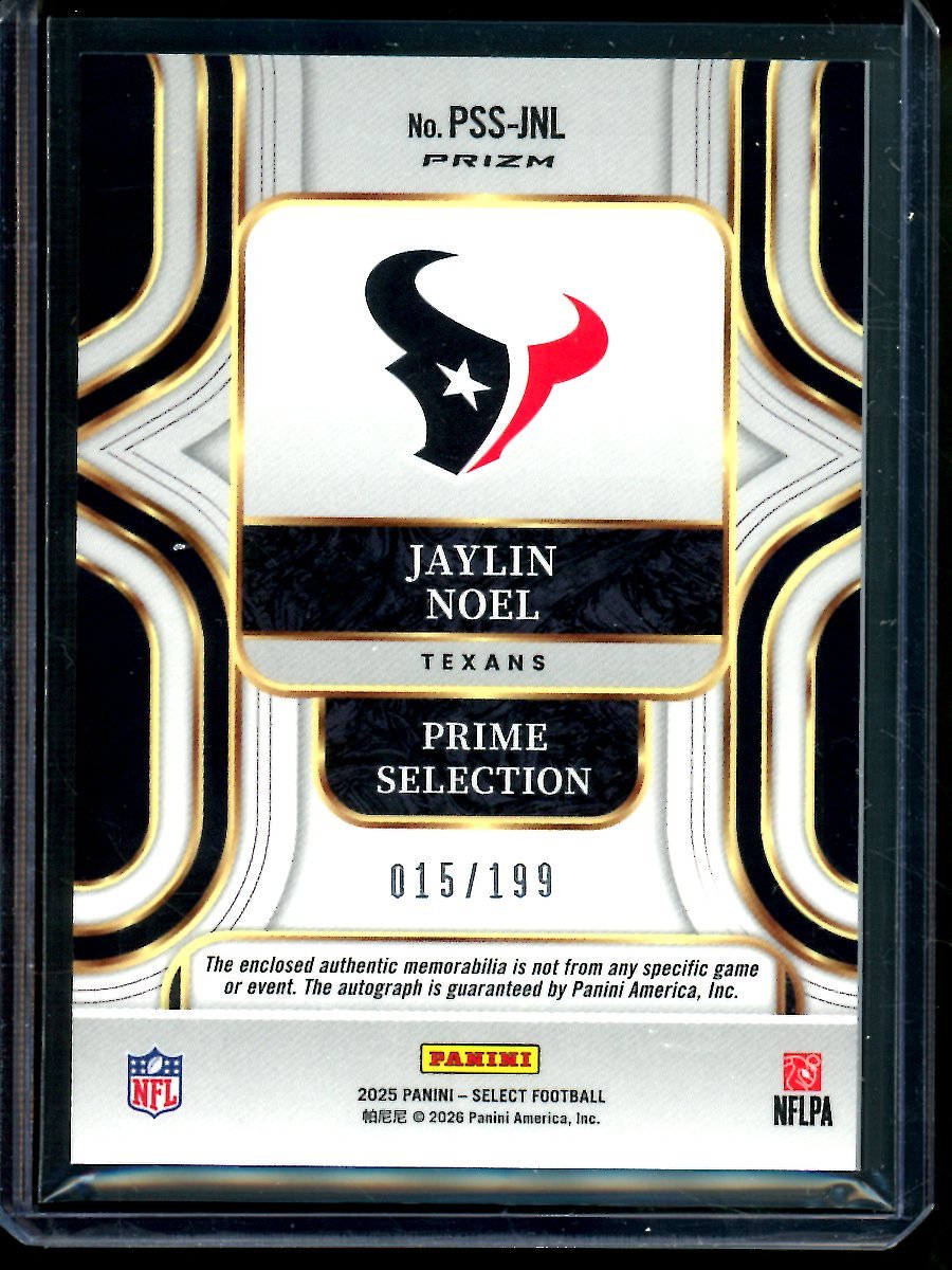 2025 Panini Select Jaylin Noel Prime Selection Patch Autograph /199 Texans - Trading Card Market