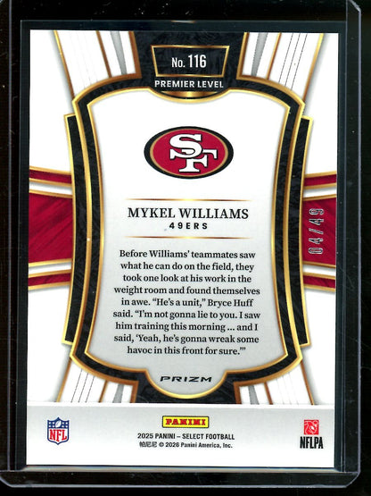 2025 Panini Select Mykel Williams Rookie Green /49 49ers - Trading Card Market