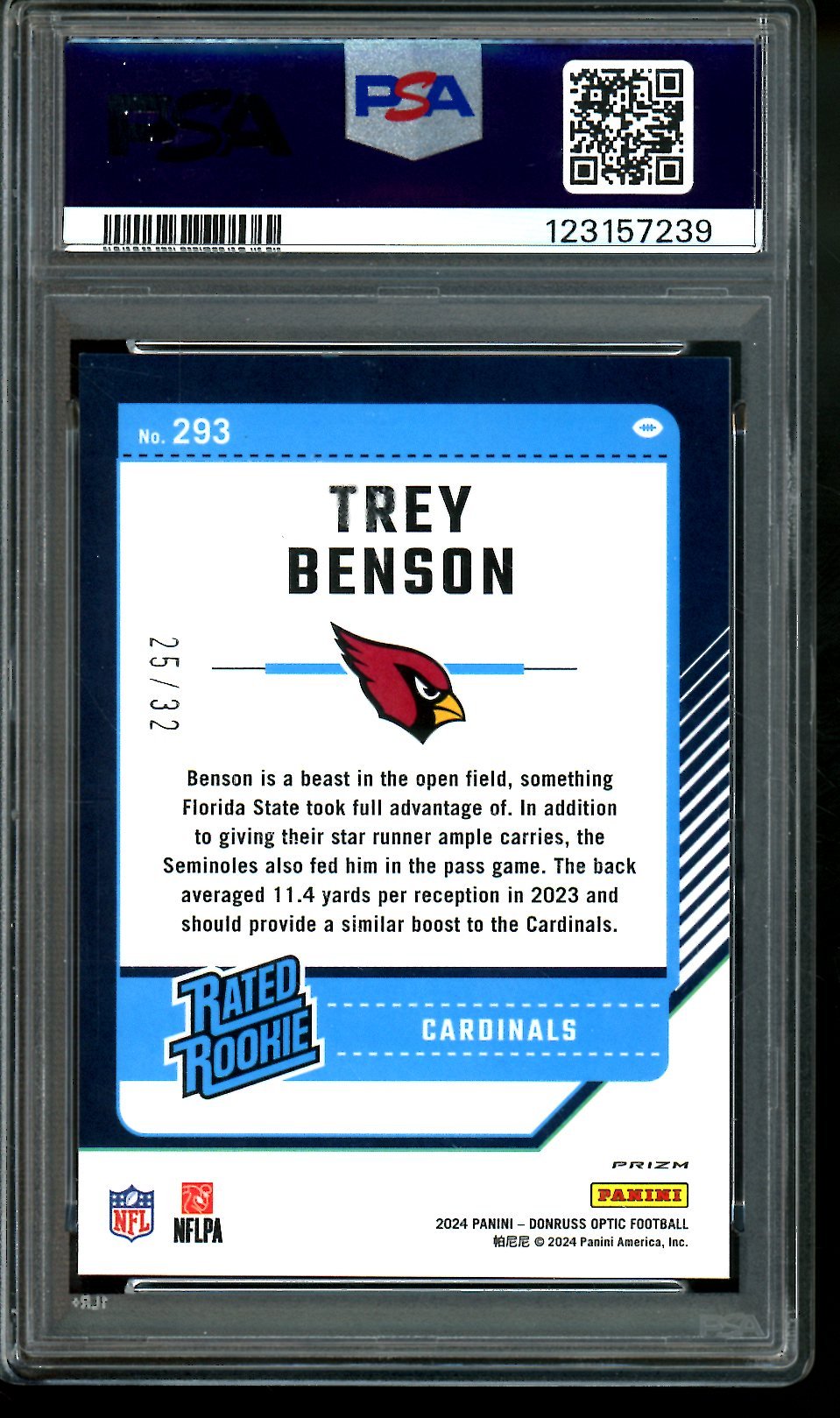 2024 Panini Optic Trey Benson Rated Rookie Team Logo /32 PSA 9 Cardinals - Trading Card Market