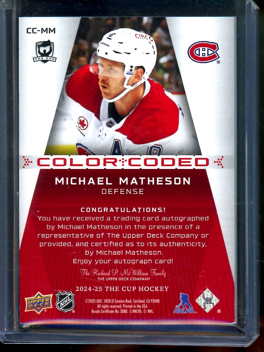 2025 Upper Deck The Cup Michael Matheson Color Coded Autograph Silver Ink /35 Canadiens - Trading Card Market