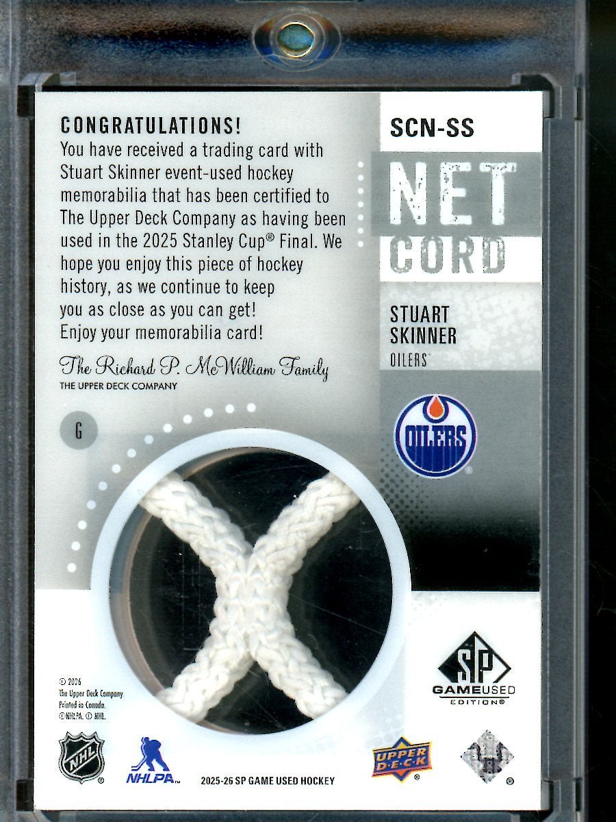2025 Upper Deck SP Game Used Stuart Skinner Net Cord Stanley Cup Final /25 Oilers - Trading Card Market