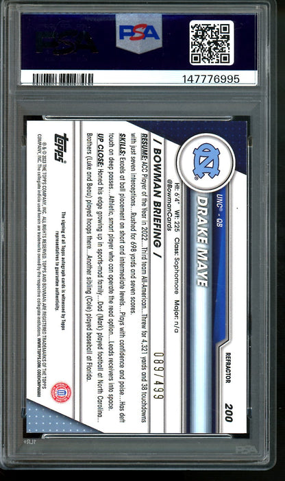 2023 Bowman Chrome U Drake Maye 1st Bowman Refractor Autograph /499 PSA 8/10 NC / Patriots - Trading Card Market