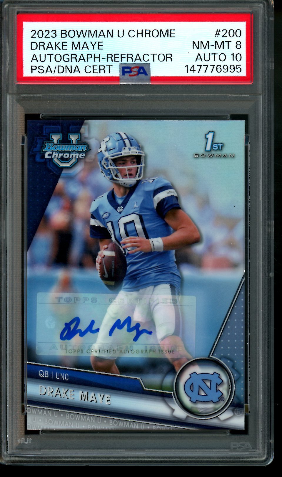 2023 Bowman Chrome U Drake Maye 1st Bowman Refractor Autograph /499 PSA 8/10 NC / Patriots - Trading Card Market