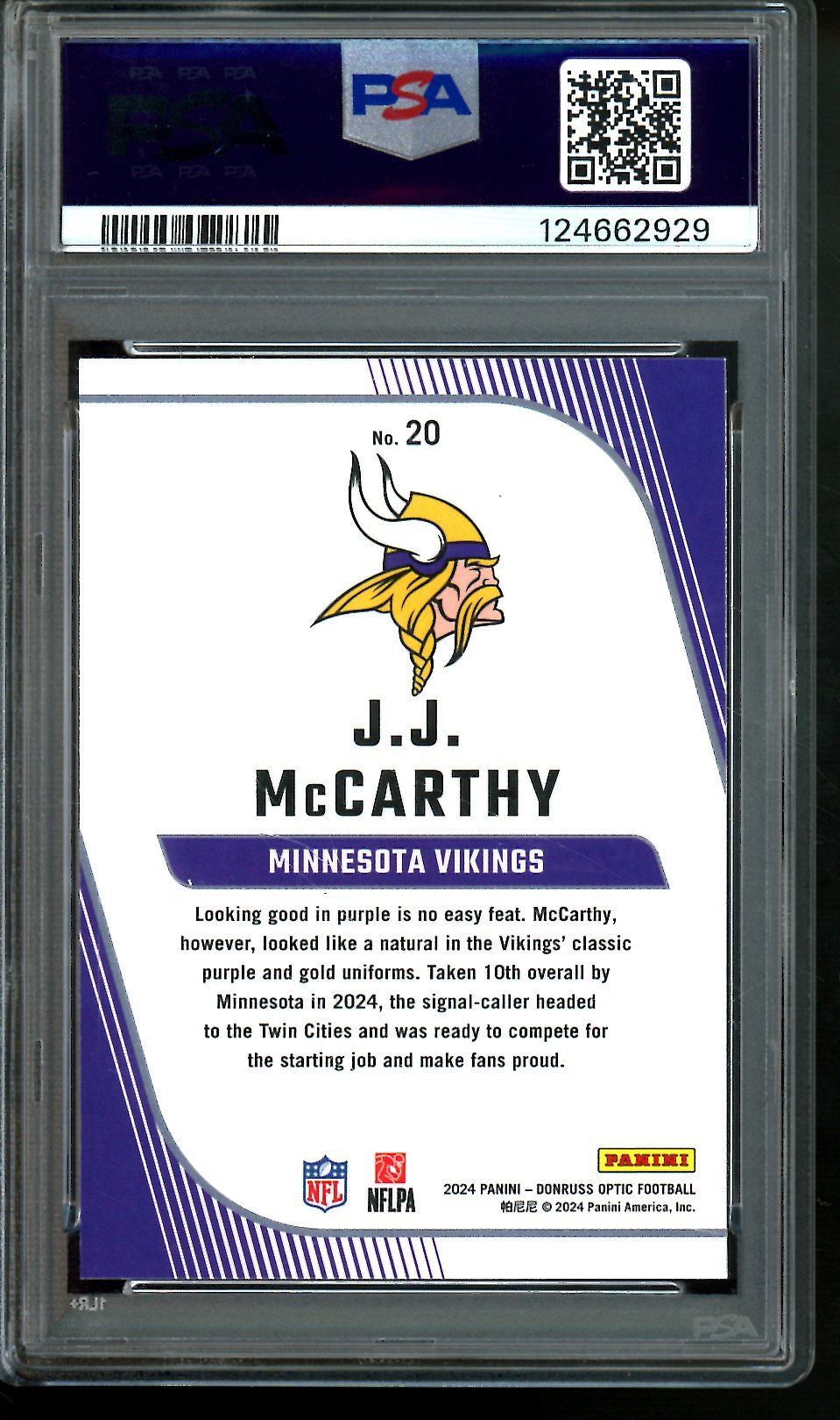 2024 Panini Optic JJ McCarthy Rookie Primary Colors PSA 10 Vikings - Trading Card Market