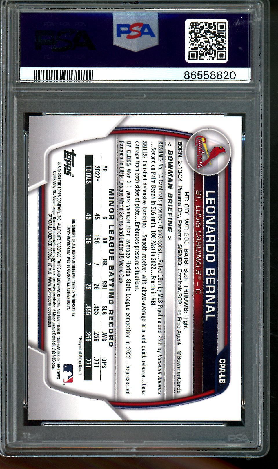 2023 Bowman Chrome Leonardo Bernal 1st Mojo Autograph 150 PSA 10 Cardinals - Trading Card Market
