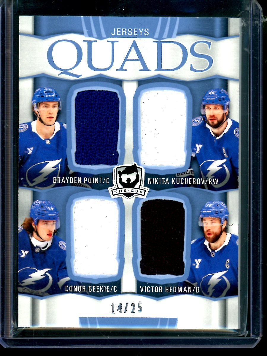 2025 Upper Deck The Cup Point / Kucherov / Geekie / Hedman Jersey Quads /25 Thunder - Trading Card Market