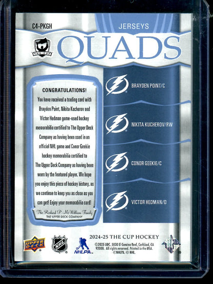 2025 Upper Deck The Cup Point / Kucherov / Geekie / Hedman Jersey Quads /25 Thunder - Trading Card Market