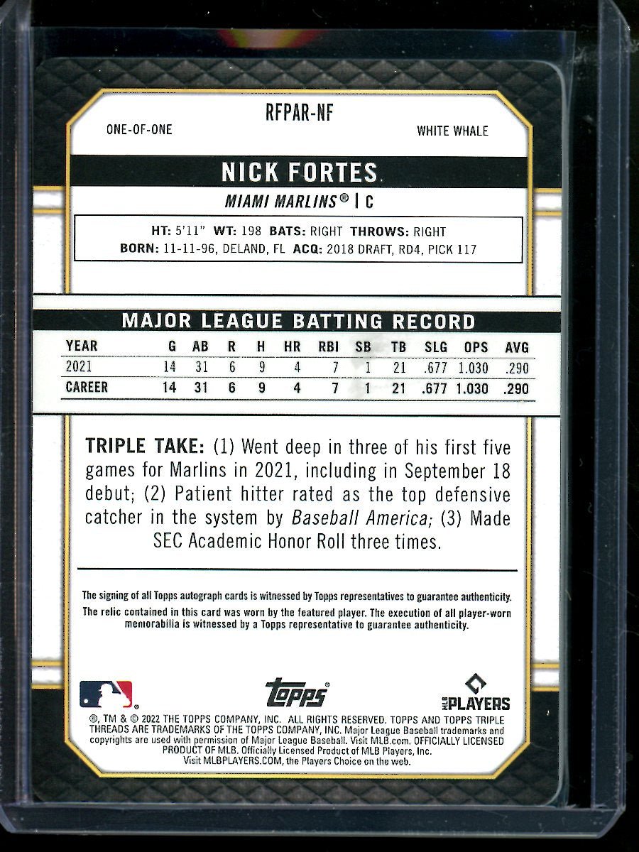 2022 Topps Triple Threads Nick Fortes White Whale Triple Relic Rookie Autograph 1/1 Marlins - Trading Card Market