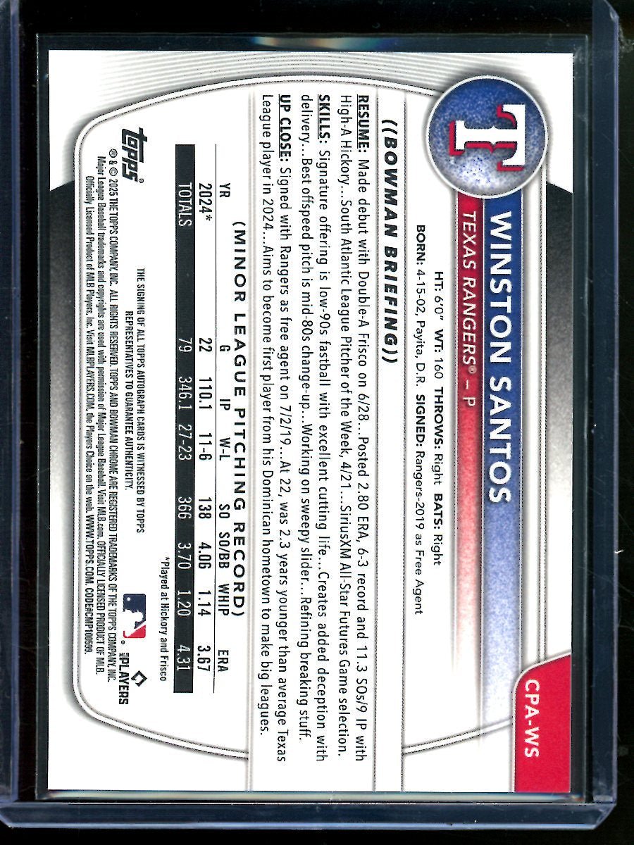 2025 Bowman Chrome Winston Santos True Blue 1st Autograph /150 Rangers - Trading Card Market