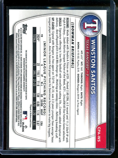 2025 Bowman Chrome Winston Santos True Blue 1st Autograph /150 Rangers - Trading Card Market