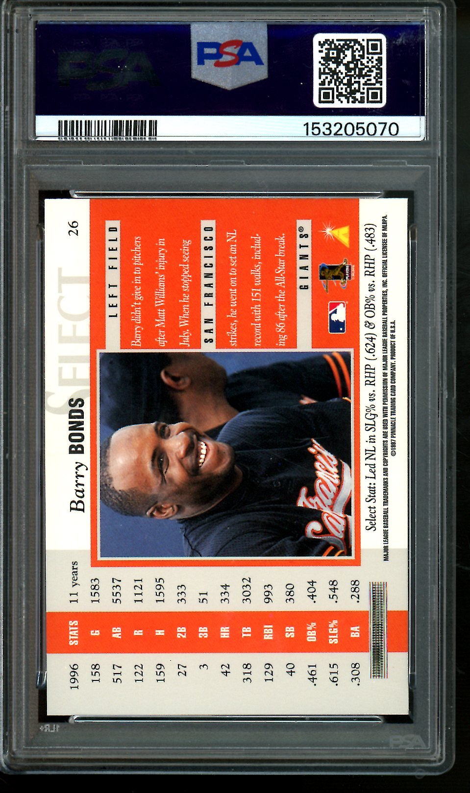 1997 Panini Select Barry Bonds 26 PSA 9 Giants - Trading Card Market