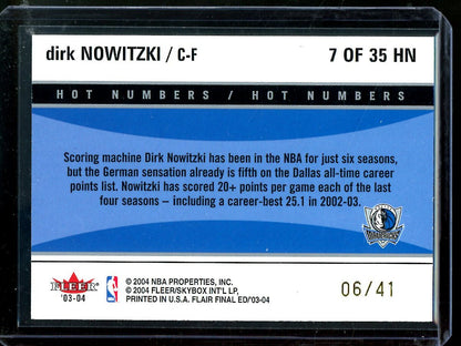 2004 Flair Final Edition Dirk Nowitzki Hot Numbers /41 Mavericks - Trading Card Market