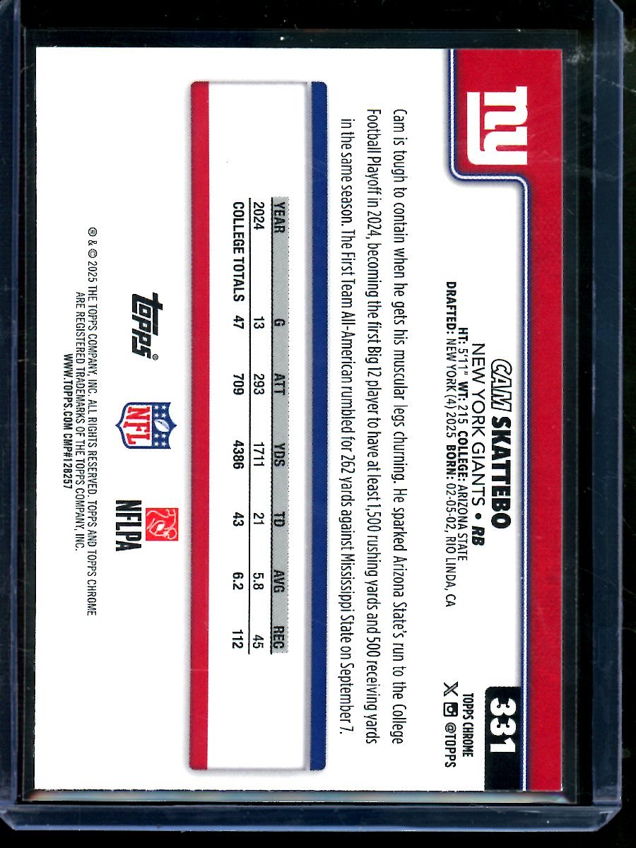 2025 Topps Chrome Cam Skattebo Neon Pulse Rookie Giants - Trading Card Market