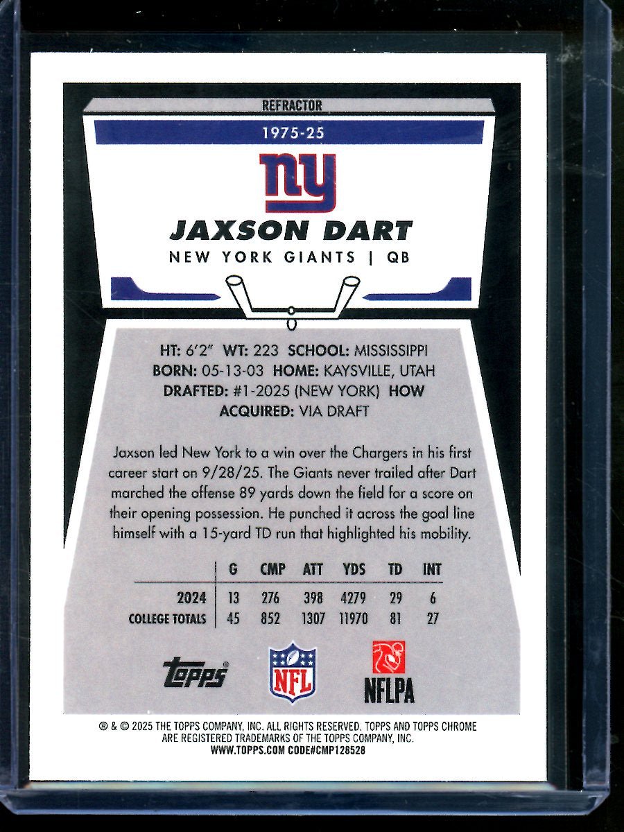 2025 Topps Chrome Jaxson Dart 1975 Refractor Rookie Giants - Trading Card Market