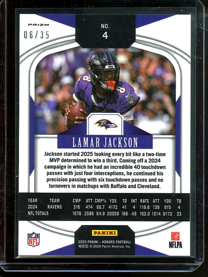 2025 Panini Honors Lamar Jackson Purple /35 Ravens - Trading Card Market