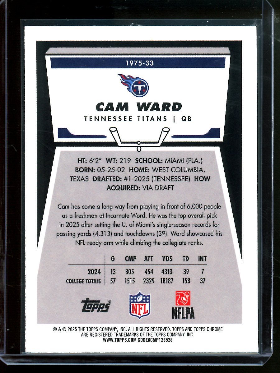 2025 Topps Chrome Cam Ward 1975 Rookie Refractor /275 Titans - Trading Card Market