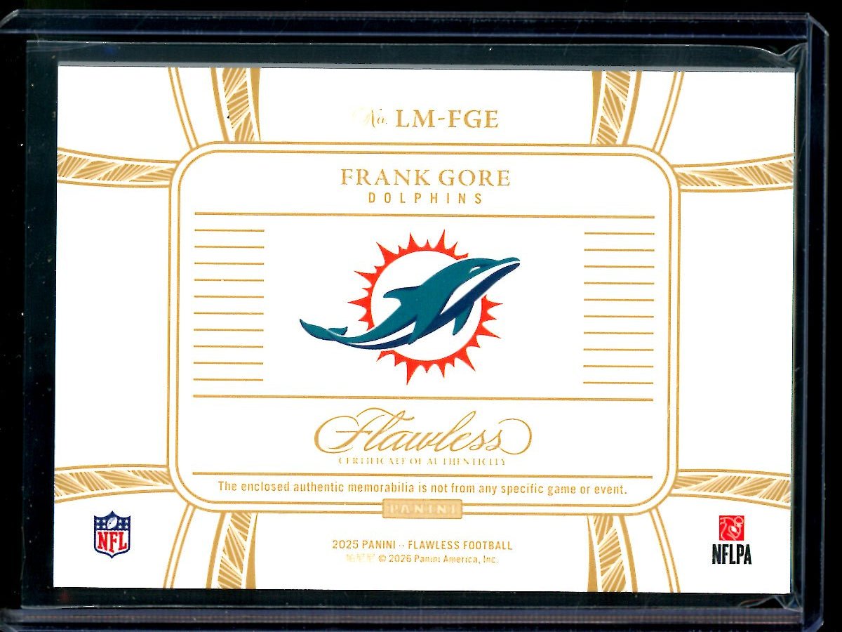 2025 Panini Flawless Frank Gore Legendary Materials Shield 2/2 Dolphins - Trading Card Market