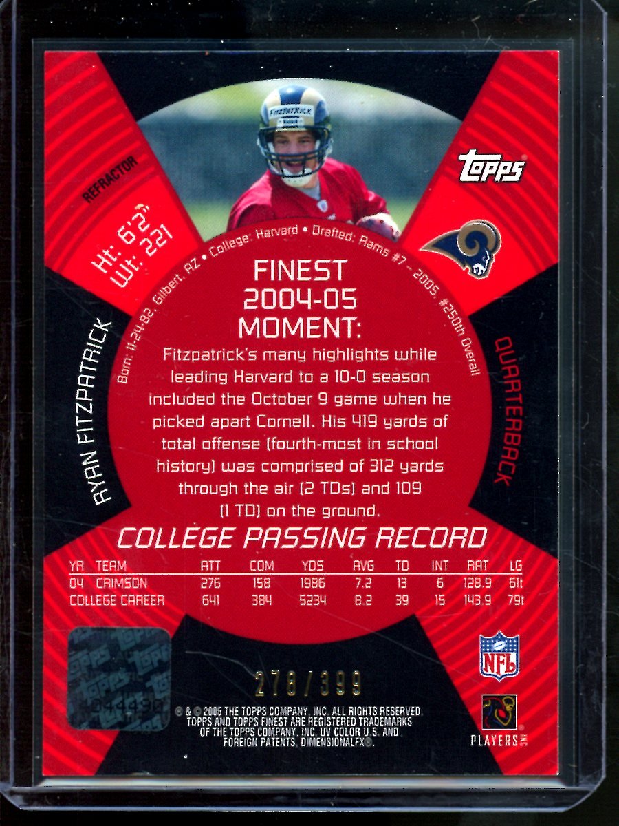 2005 Topps Finest Ryan Fitzpatrick Rookie Autograph Rams - Trading Card Market