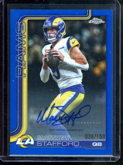 2025 Topps Chrome Matthew Stafford Blue Refractor Autograph /150 Rams - Trading Card Market