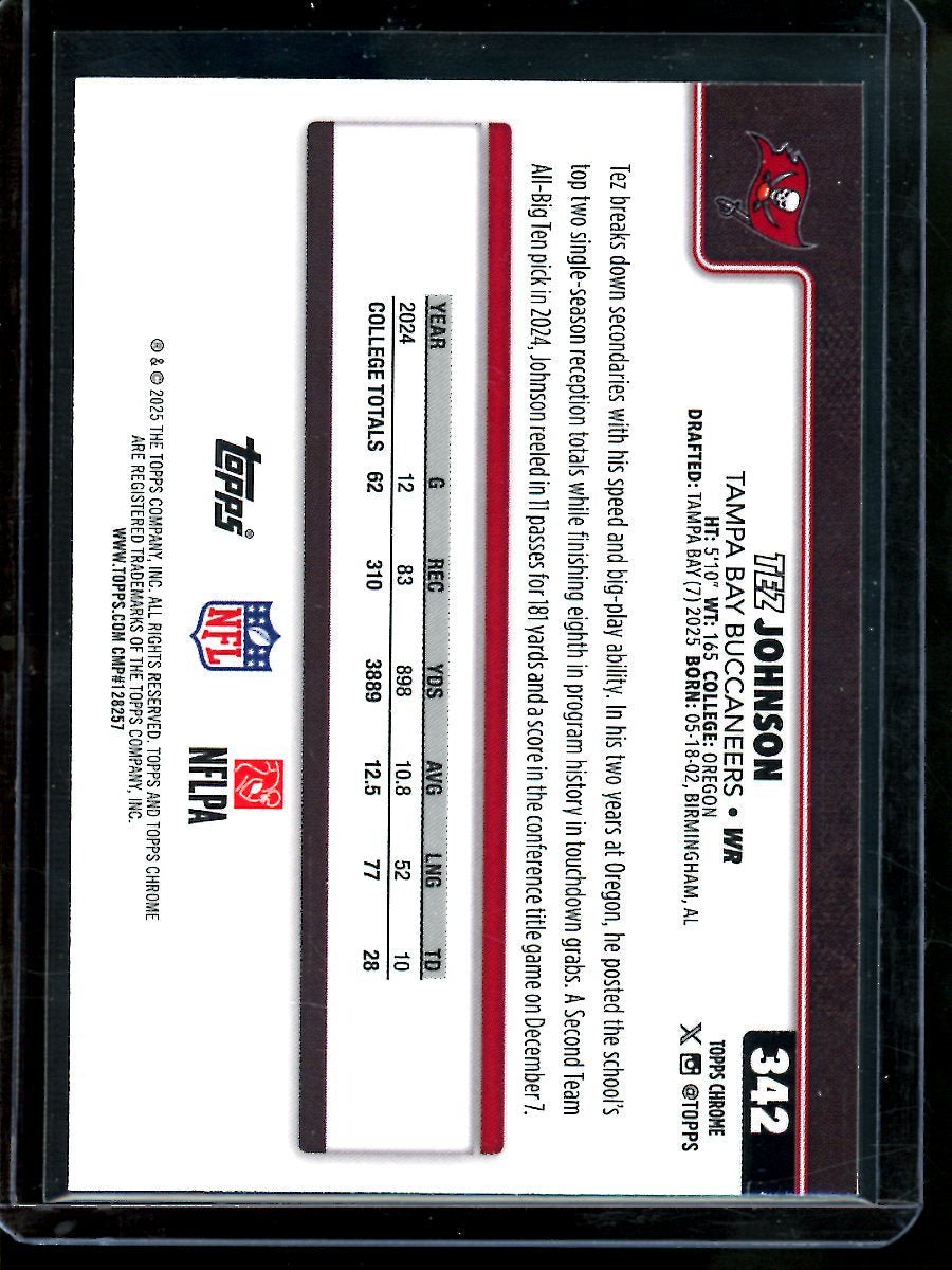 2025 Topps Chrome Tez Johnson Blue Refractor /150 Rookie Buccaneers - Trading Card Market