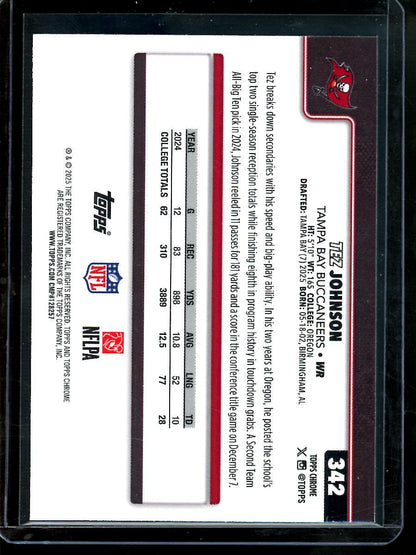 2025 Topps Chrome Tez Johnson Blue Refractor /150 Rookie Buccaneers - Trading Card Market