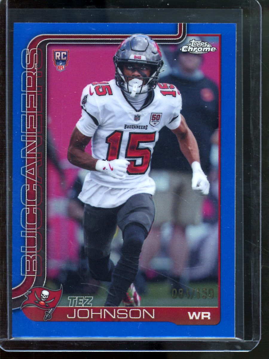 2025 Topps Chrome Tez Johnson Blue Refractor /150 Rookie Buccaneers - Trading Card Market