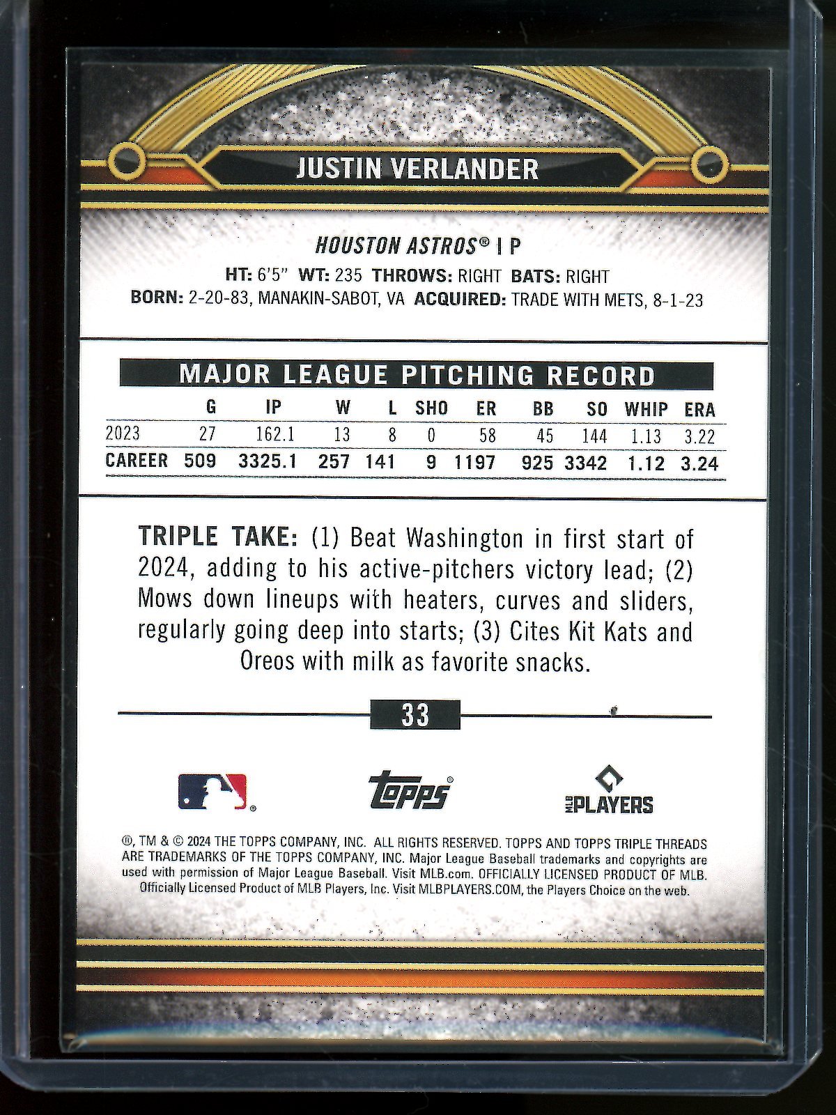 2024 Topps Triple Threads Justin Verlander Blue /25 Astros - Trading Card Market