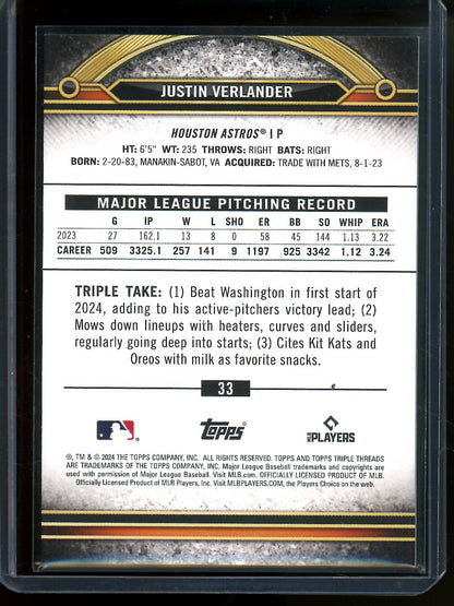 2024 Topps Triple Threads Justin Verlander Blue /25 Astros - Trading Card Market