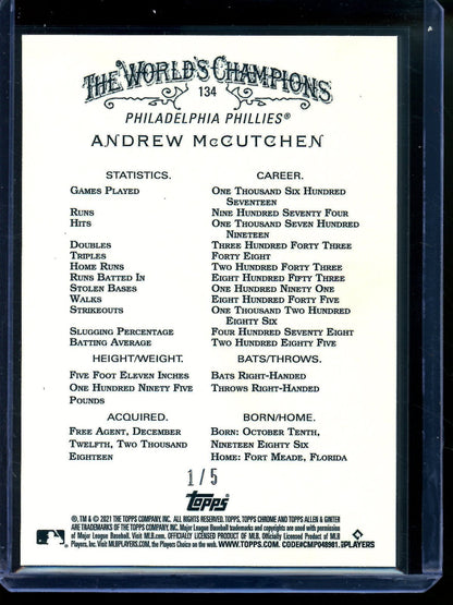 2021 Topps Allen and Ginter Chrome Andrew McCutchen Red Refractor /5 Phillies - Trading Card Market