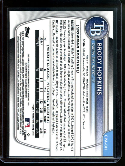 2025 Bowman Chrome Brody Hopkins 1st Autograph Rays - Trading Card Market
