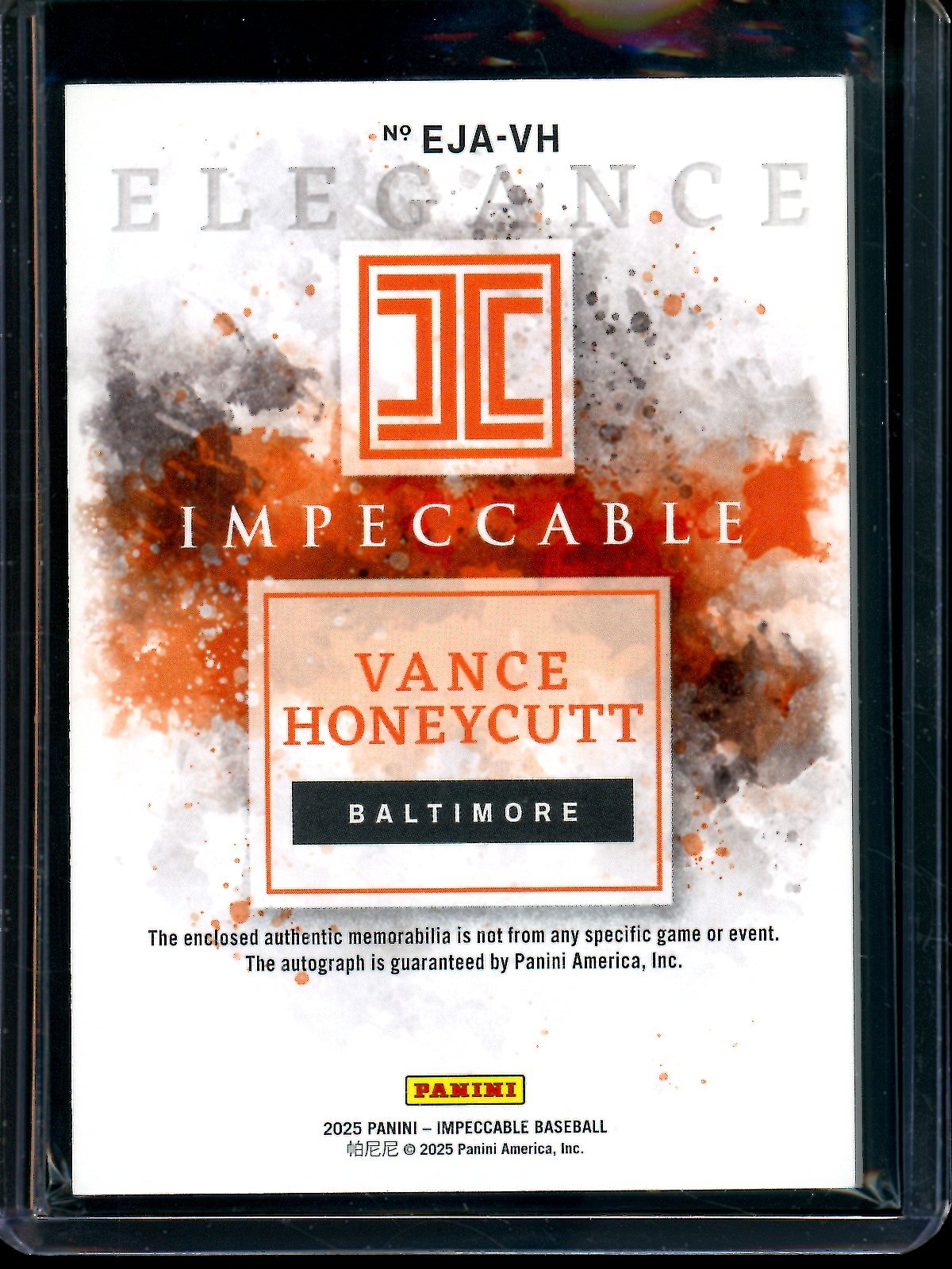 2025 Panini Impeccable Vance Honeycutt Elegance Patch Autograph /25 Orioles - Trading Card Market
